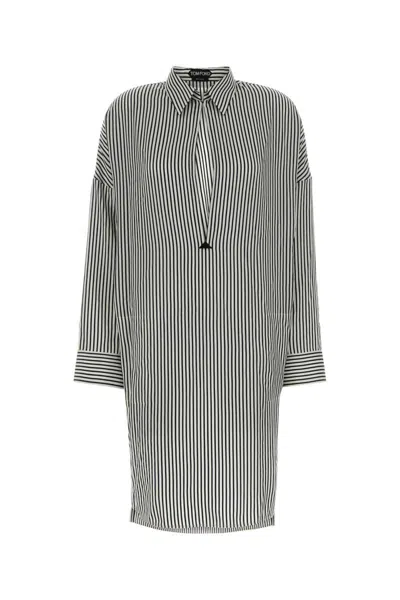 Tom Ford Striped Silk Midi Shirt Dress Clothing In Green