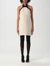 Tom Ford Bow-embellished Velvet-trimmed Wool And Silk-blend Crepe Mini Dress In Weiss