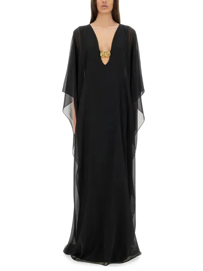 Tom Ford Deep V-neck Silk Georgette Long Dress In Black
