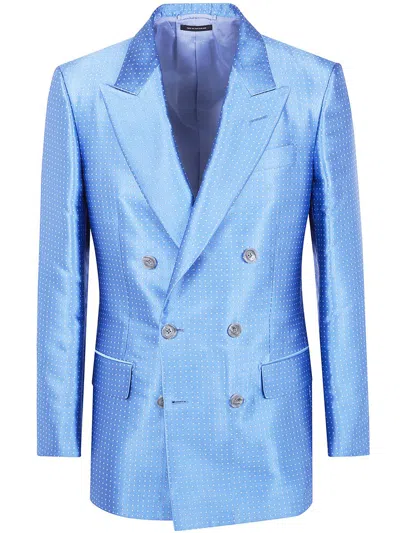 Tom Ford Duchesse Polka Dot Jacquard Double Breasted Jacket Clothing In Blue