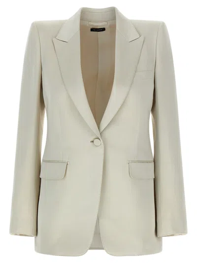 Tom Ford Duchesse Silk Blend Blazer In Cream