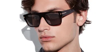 Pre-owned Tom Ford Dunning-02 Ft 0907 Shiny Black Blue Lens 01v Sunglasses 55-19-145
