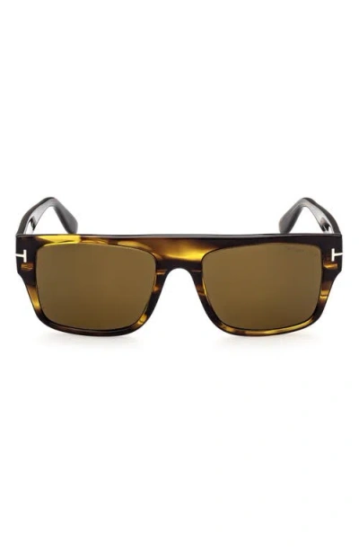Tom Ford Dunning 55mm Rectangular Sunglasses In Shiny Brown Stripes/roviex