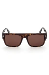 Tom Ford Dunning 55mm Rectangular Sunglasses In Shiny Dark Havana/brown