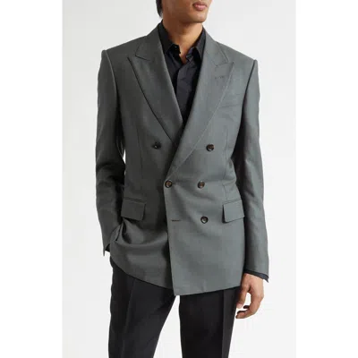Tom Ford Dyllan Double Breasted Silk Canvas Sport Coat In Blue