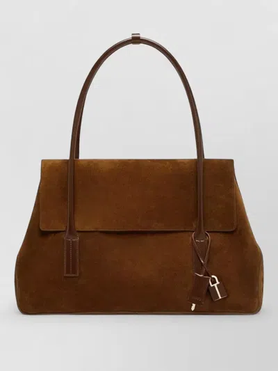 Tom Ford Eclipse Large Suede Key Shoulder Bag In Brown
