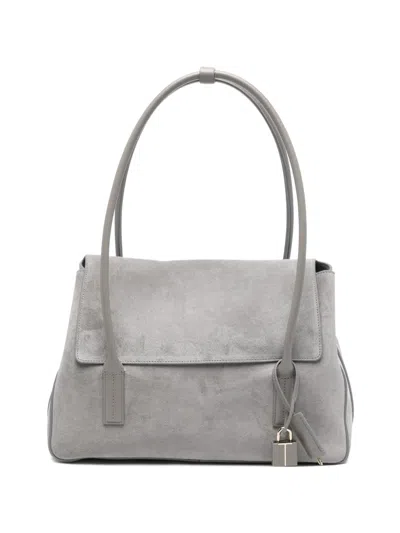 Tom Ford Eclipse Padlock Suede Tote Bag In Gray