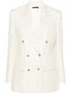 Tom Ford Striped Double-breasted Wool-blend Blazer In Off White