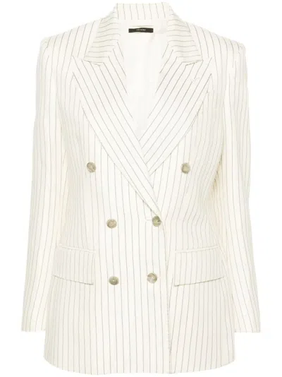 TOM FORD ECRU STRIPED DOUBLE-BREASTED BLAZER