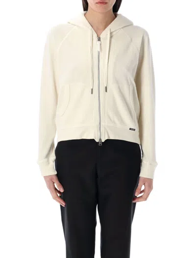TOM FORD TOM FORD ECRU TOWELLING ZIP HOODIE WITH DRAWSTRING HOOD