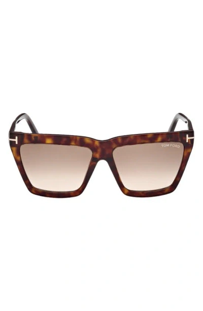 Tom Ford Eden 56mm Gradient Geometric Sunglasses In Dark Havana Brown Gradient