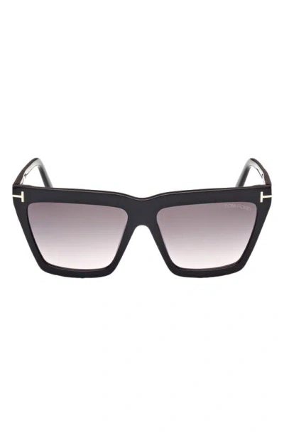 Tom Ford Eden 56mm Gradient Geometric Sunglasses In Black/gray Gradient