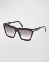 Tom Ford Eden Smoke Gradient Geometric Ladies Sunglasses Ft1110 01b 56 In Shiny Black Eco