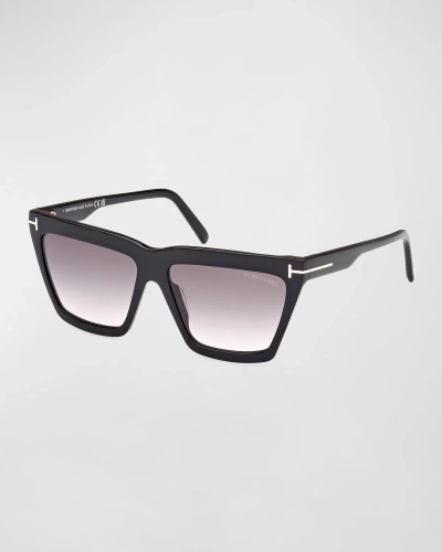 Tom Ford Eden Acetate Butterfly Sunglasses In Shiny Black Eco