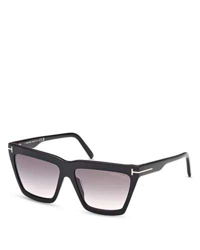 Tom Ford Eden 56mm Gradient Geometric Sunglasses In Black Gradient Smoke Pink