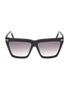 Tom Ford Eden Smoke Gradient Geometric Ladies Sunglasses Ft1110 01b 56 In Shiny Black