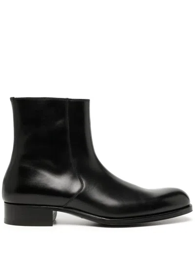 Tom Ford Edgar Leather Ankle Boots In Black