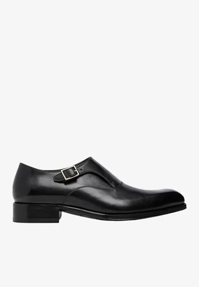Tom Ford Edgar Single Monk Strap Leather Shoes In Black