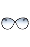 Tom Ford Women's Edie 2 Round-frame Shiny Black Injected Sunglasses In Shiny Black / Turquoise Sand