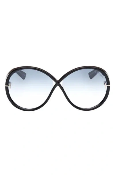 Tom Ford Edie 64mm Oversize Round Sunglasses In Shiny Black/turquoise Sand