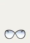 Tom Ford Women's Edie 2 Round-frame Shiny Black Injected Sunglasses In Black