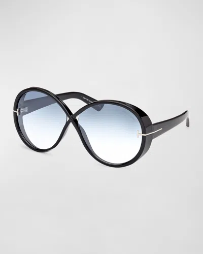 Tom Ford Edie Acetate Round Sunglasses In Black