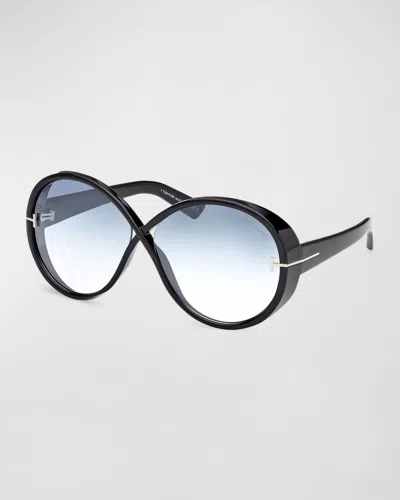 Tom Ford Edie Acetate Round Sunglasses In Shiny Black