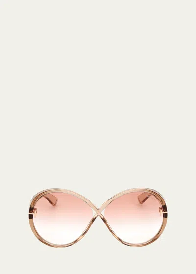 Tom Ford Edie Acetate Round Sunglasses In Shiny Champagne / Bordeaux