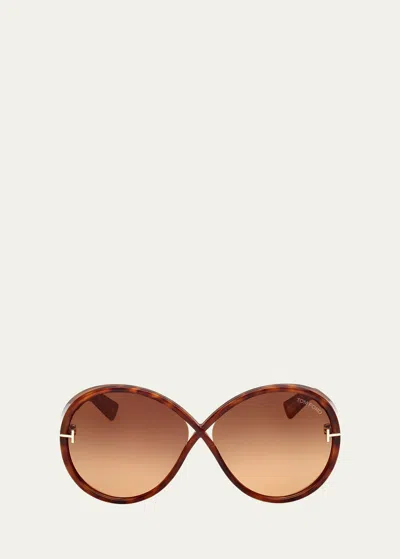 Tom Ford Edie Acetate Round Sunglasses In Colhav/brng