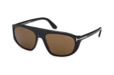 Pre-owned Tom Ford Edward Square Sunglasses Black/brown (ft1002-01j-58)