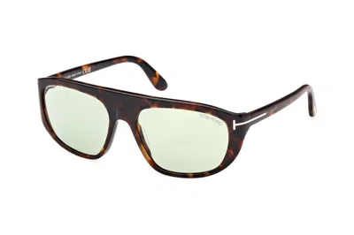 Pre-owned Tom Ford Edward Square Sunglasses Havana/green (ft1002-52n-58)