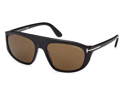 Pre-owned Tom Ford Edward Square Sunglasses58) In Black/brown (ft1002/01j