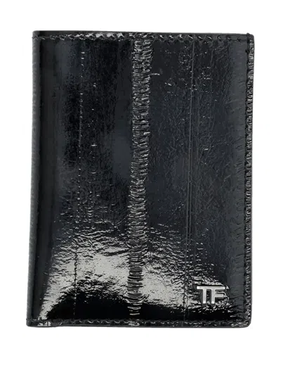 Tom Ford Small Ell Embossed Leather Folding Cardholder In Black