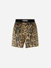 Tom Ford Multicolor Shorts With Patch Logo On The Waist And All-over Leopard Print In Silk Stretch W In Black
