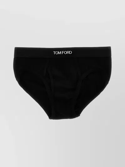 Tom Ford Elasticated Logo Cotton Blend Briefs In Black