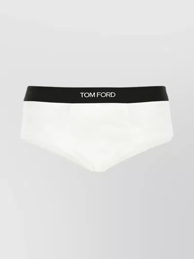 Tom Ford Elasticated Logo Cotton Blend Briefs In White