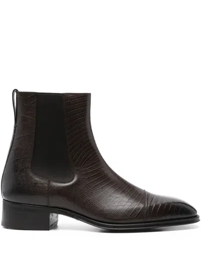 Tom Ford Elasticated-panel Leather Boots In Brown