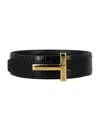 Tom Ford Reversible T-buckle Belt In Croc-embossed Leather In Black