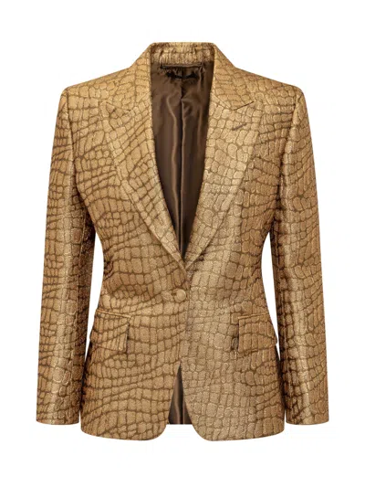 Tom Ford Elevated Jacquard Blazer In Brown