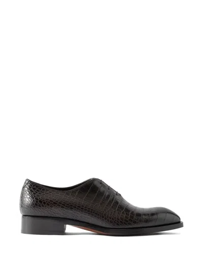 Tom Ford Elkan Crocodile-effect Oxford Shoes In Brown