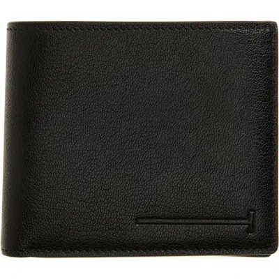 Tom Ford Elongated T-line Classic Bifold Goatskin Leather Wallet In Black