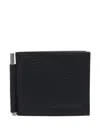 Tom Ford Black Bi-fold Wallet With T Detail On The Front And Embossed Logo On The Rear In Grained Leather Man In Black