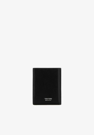 Tom Ford Elongated T-line Leather Wallet In Black