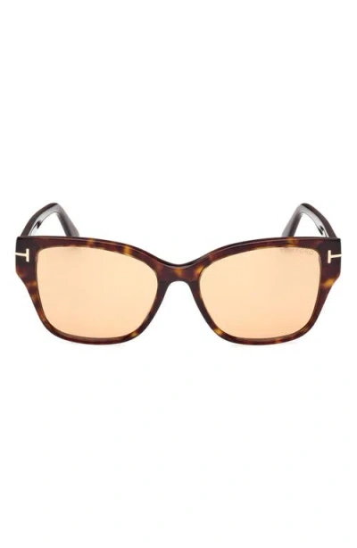 Tom Ford Elsa 55mm Butterfly Sunglasses In Dark Havana Eco/t Logo