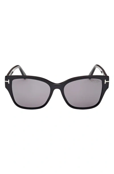 Tom Ford Elsa 55mm Polarized Butterfly Sunglasses In Black Polarizied Smoke