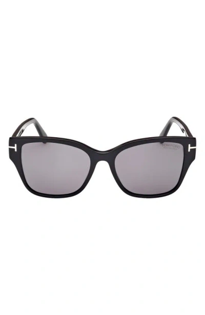 Tom Ford Women's Shiny Black Elsa Polarized Square Sunglasses In Black Polarizied Smoke