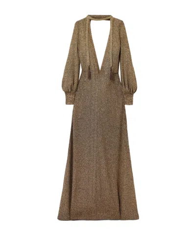 Tom Ford Embellished Metallic Jersey Maxi Dress In Brown