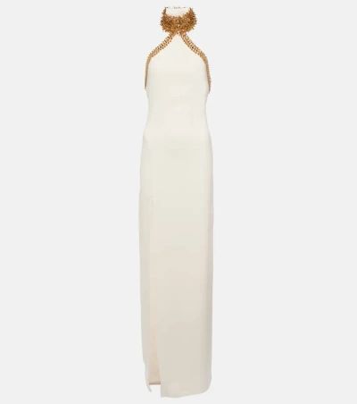 Tom Ford Embellished Silk-blend Gown In 白色