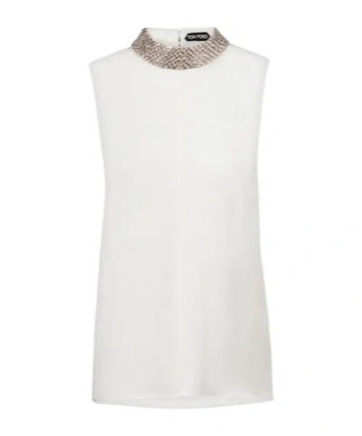 Tom Ford Embellished Silk Satin Top In White