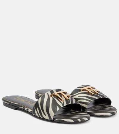 Tom Ford Embellished Zebra-print Sandals In Black / Beige